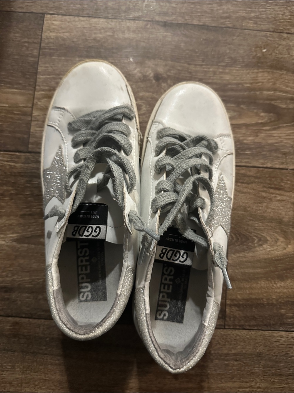Golden Goose White Sneakers with Silver Glitter Heel Tab